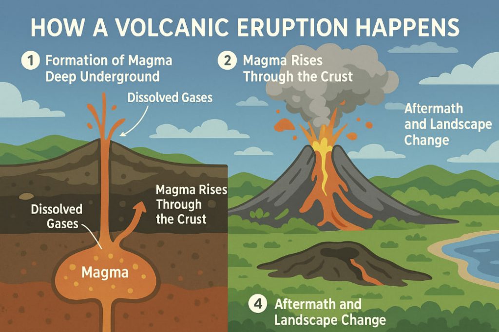 How a Volcanic Eruption Happens: From Deep Earth to Surface Blast