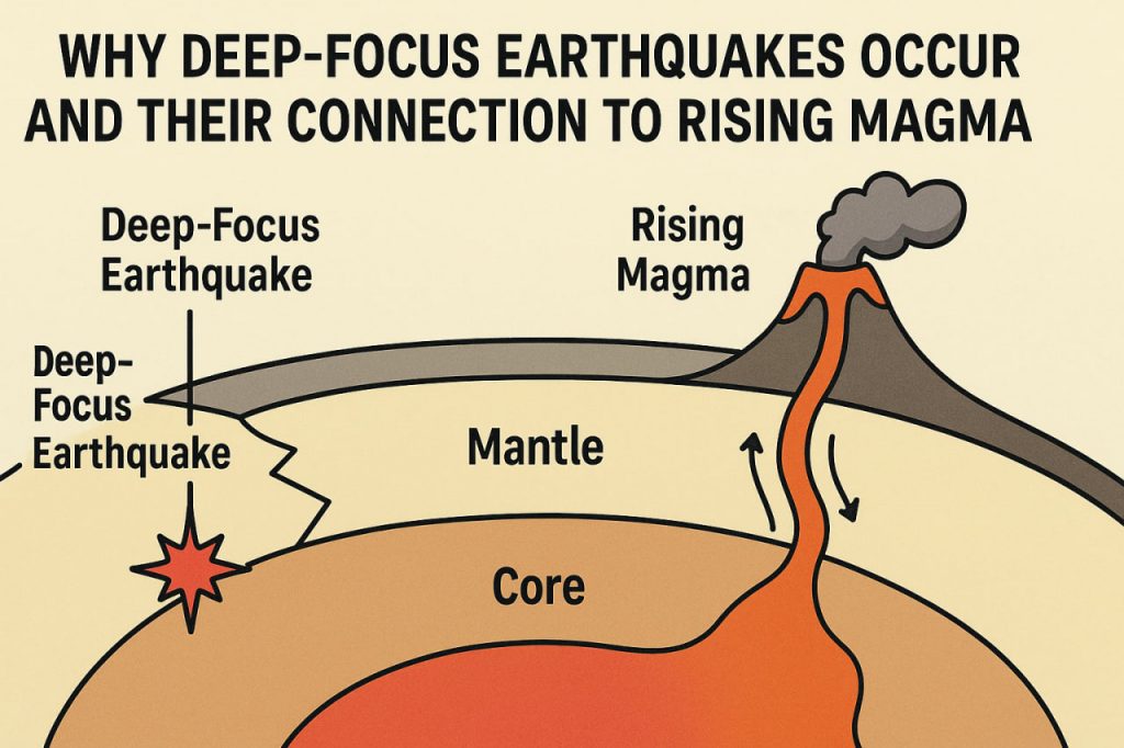 Why Deep-Focus Earthquakes Occur and Their Connection to Rising Magma