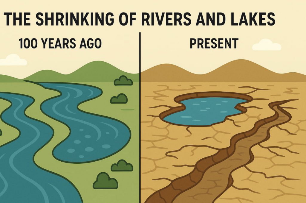 The Shrinking of Rivers and Lakes Over the Last 100 Years