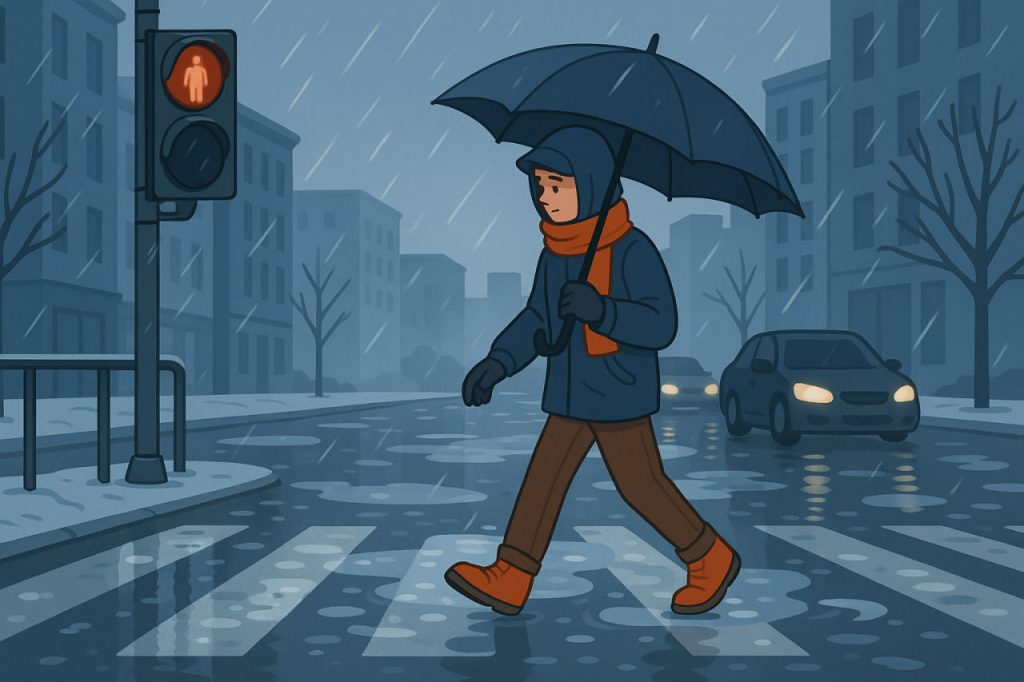 Safety Precautions in the City After Rain in Cold Weather