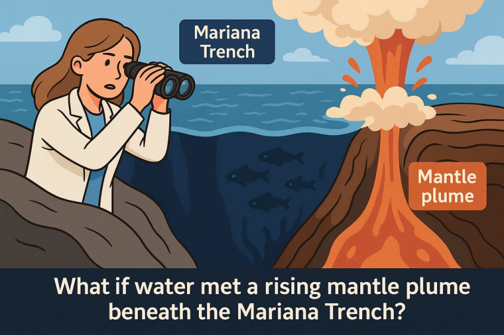 What Would Happen If Water Met a Rising Mantle Plume Beneath the Mariana Trench?
