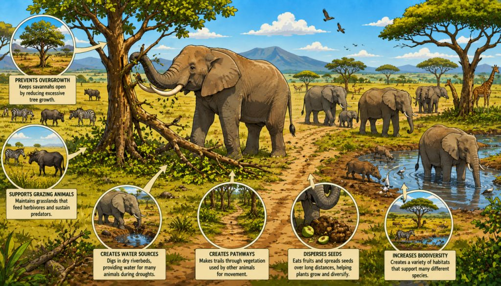 How Elephants Shape the Savannah Landscape and Why Everything Could Collapse Without Them
