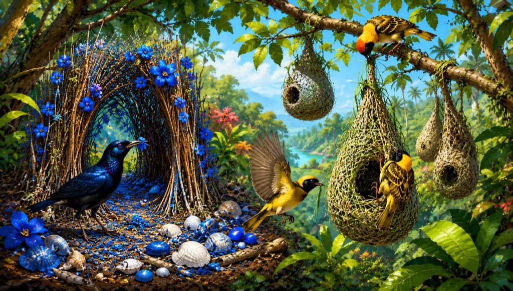 Nesting and Architecture in Birds: From Bowerbirds Building Pavilions to Weaverbirds Creating Hanging Masterpieces