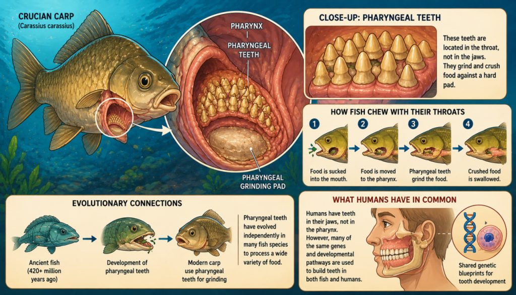 Pharyngeal Teeth in Fish: Evolutionary Anatomy and What Humans Have in Common with Crucian Carp