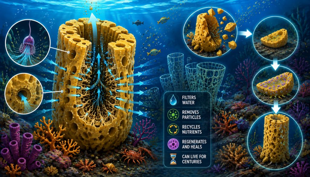 The Secret of “Immortal” Sponges: How They Filter Water and Regenerate for Centuries