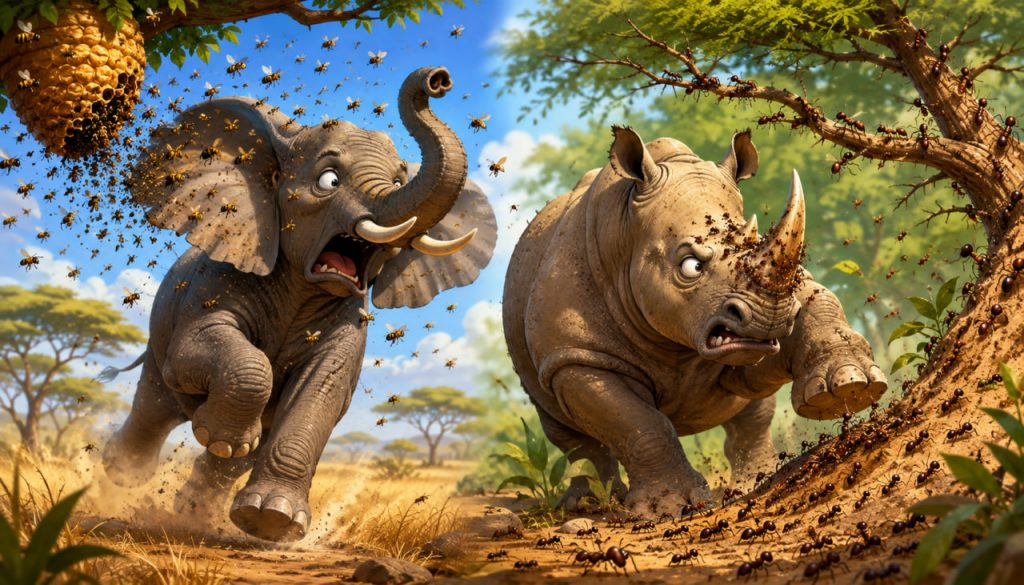 Why Elephants Fear Bees and Rhinos Avoid Ants: When Tiny Insects Defeat Giants