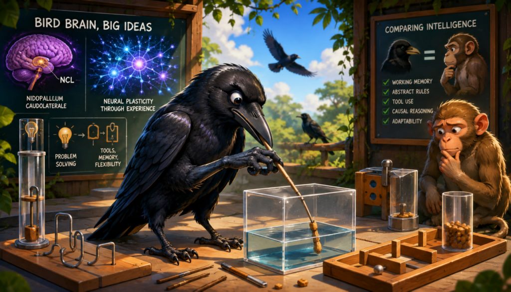 Bird Brain Plasticity: How Crows Solve Some Puzzles Better Than Monkeys